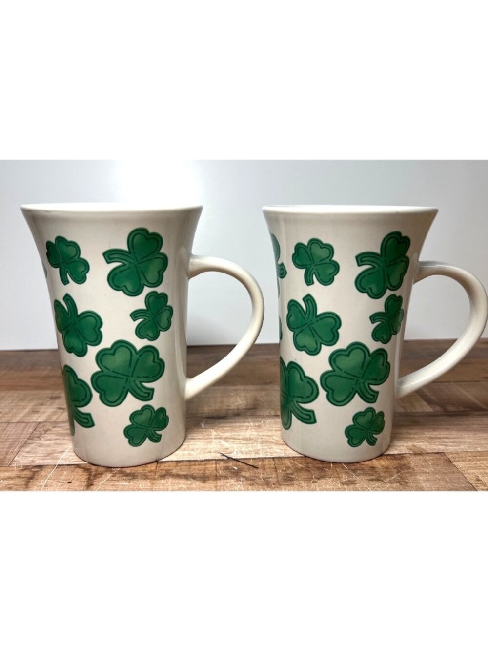 Set Of 2 Ceramic Shamrock Print Coffee Mugs - St. Patricks Day Theme
